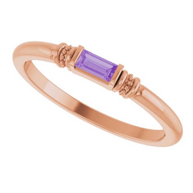 Straight Baguette Lab-Grown Purple Sapphire Ring in Rose Gold