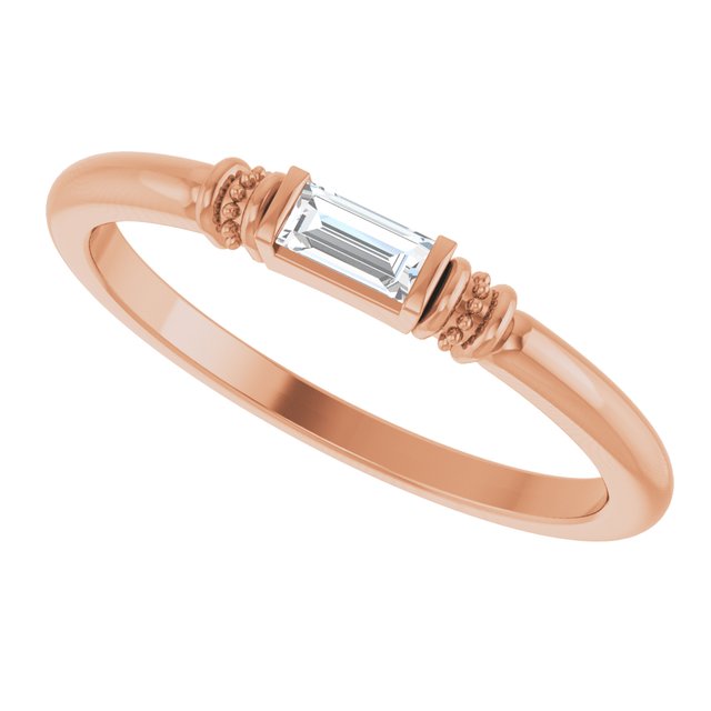 Straight Baguette Lab-Grown Moissanite Stackable Ring in Rose Gold