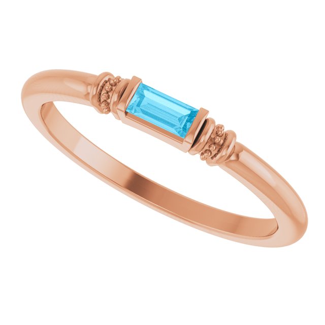 Straight Baguette Lab-Grown Aqua Sapphire Ring in Gold and Platinum