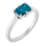 Emerald London Blue Topaz Solitaire Ring in White Gold