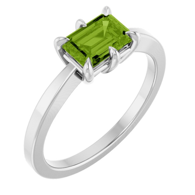 Emerald Peridot Solitaire Ring in Gold and Platinum
