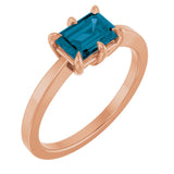 Emerald London Blue Topaz Solitaire Ring in Gold