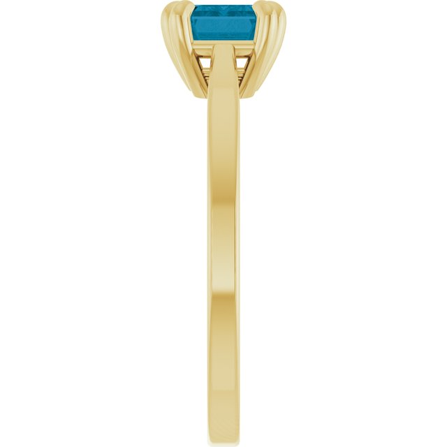 Emerald London Blue Topaz Solitaire Ring in Yellow Gold