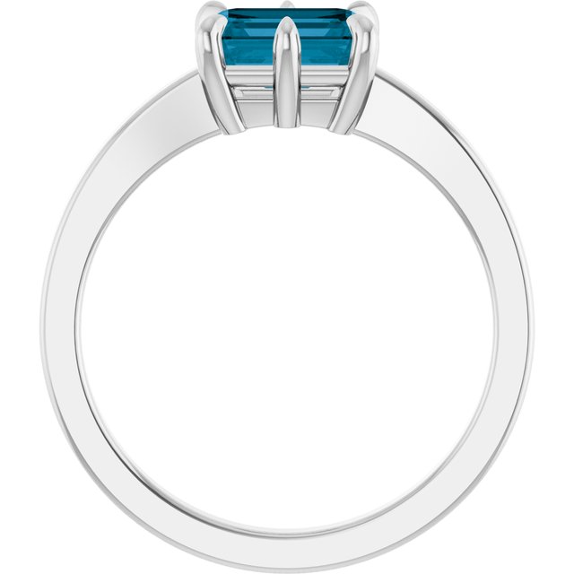 Emerald London Blue Topaz Solitaire Ring in White Gold
