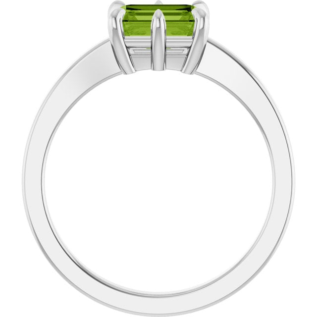 Emerald Peridot Solitaire Ring in Gold and Platinum