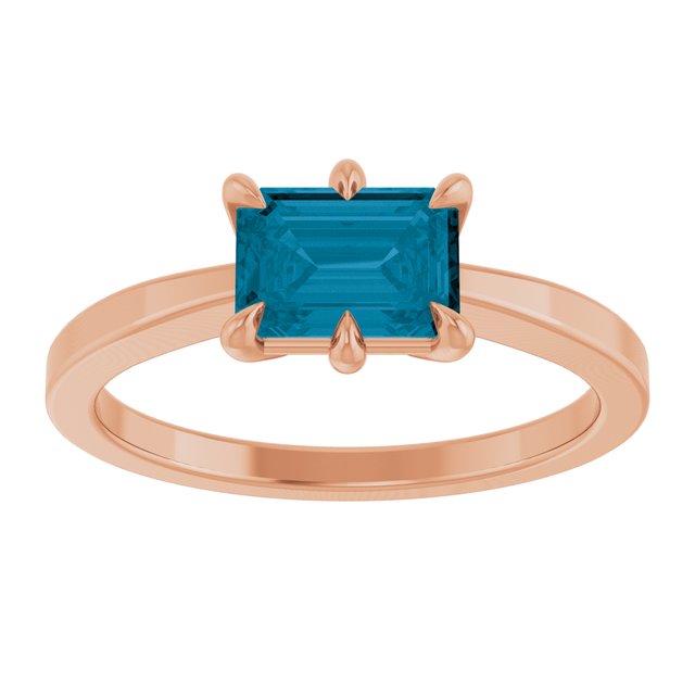 Emerald London Blue Topaz Solitaire Ring in Gold