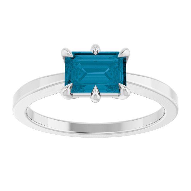 Emerald London Blue Topaz Solitaire Ring in White Gold