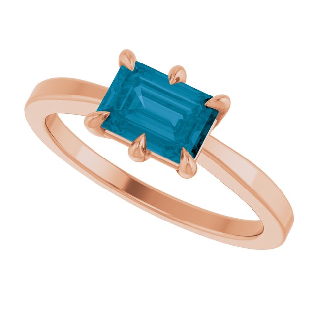Emerald London Blue Topaz Solitaire Ring in Gold