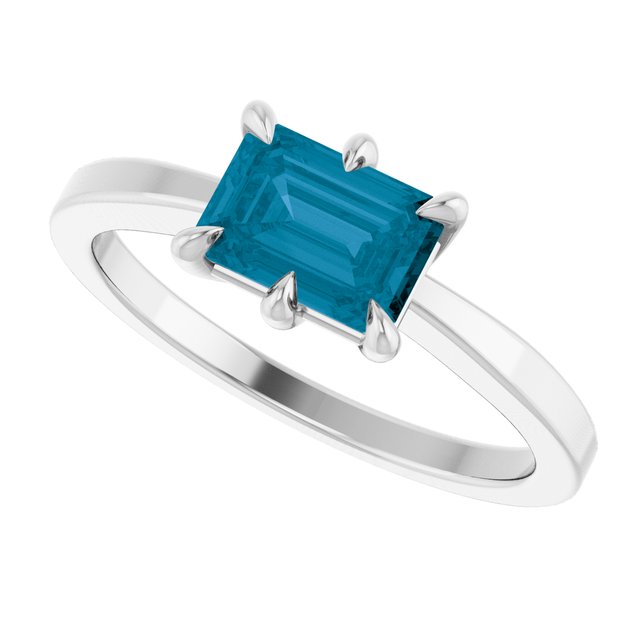 Emerald London Blue Topaz Solitaire Ring in White Gold
