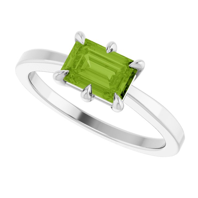 Emerald Peridot Solitaire Ring in Gold and Platinum