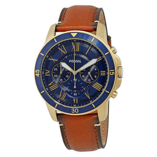 Fossil Grant Blue Dial Mens Chronograph Leather Watch FS5268