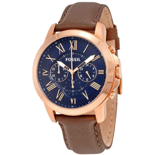 Fossil Grant Men’s Chronograph Watch – Blue Dial, Brown Leather Strap