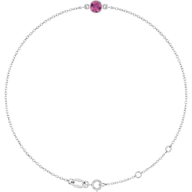 1-Stone Natural Pink Tourmaline & Round Bezel-Set Link Bracelet In Set