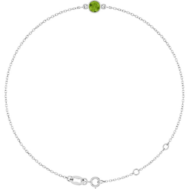 1-Stone Natural Peridot & Round Bezel-Set Link Bracelet In Set