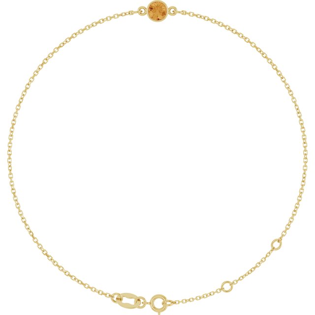 1-Stone Natural Citrine & Round Bezel-Set Link Bracelet In Set