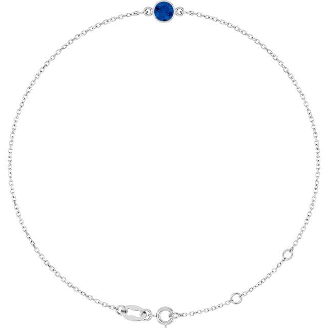 1-Stone Lab-Grown Blue Sapphire & Round Bezel-Set Link Bracelet In Set
