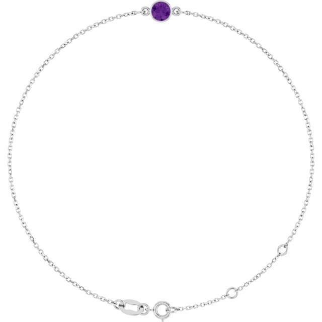 1-Stone Natural Amethyst & Round Bezel-Set Link Bracelet In Set