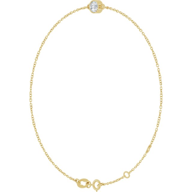 1-Stone Natural White Sapphire & Round Bezel-Set Link Bracelet In Set