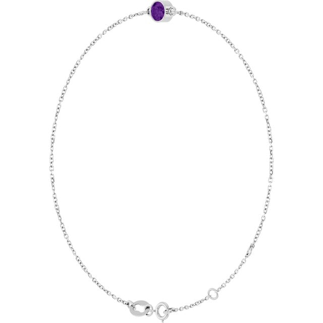 1-Stone Natural Amethyst & Round Bezel-Set Link Bracelet In Set