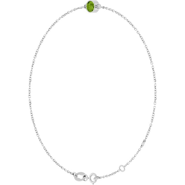 1-Stone Natural Peridot & Round Bezel-Set Link Bracelet In Set
