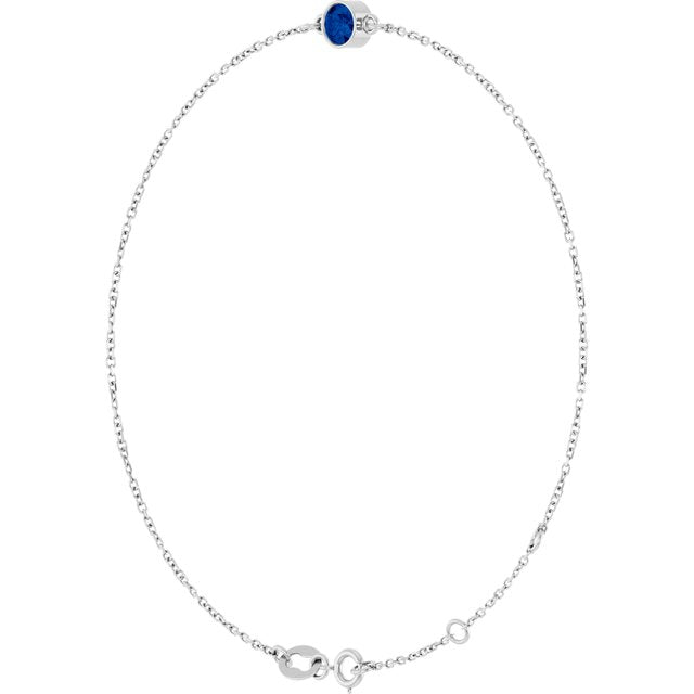 1-Stone Lab-Grown Blue Sapphire & Round Bezel-Set Link Bracelet In Set