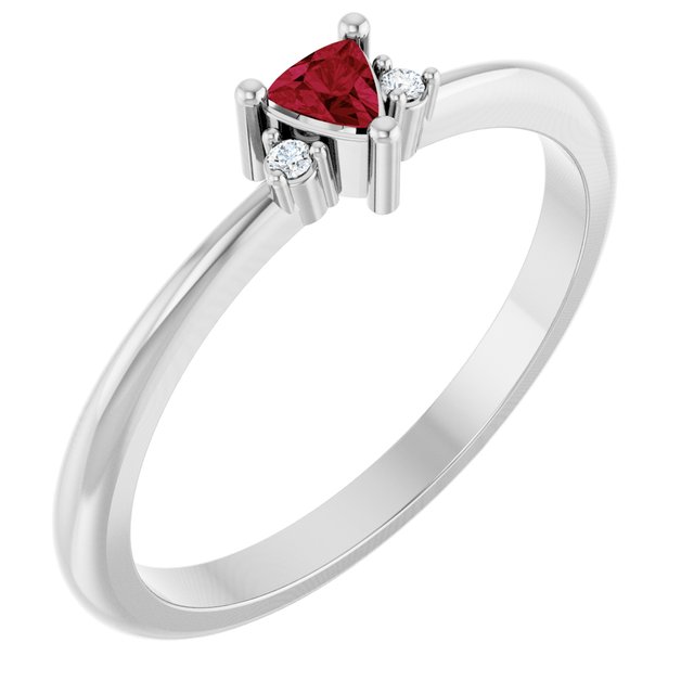 Trillion Lab-Grown Ruby Accented Ring with Diamond Accents in Platinum