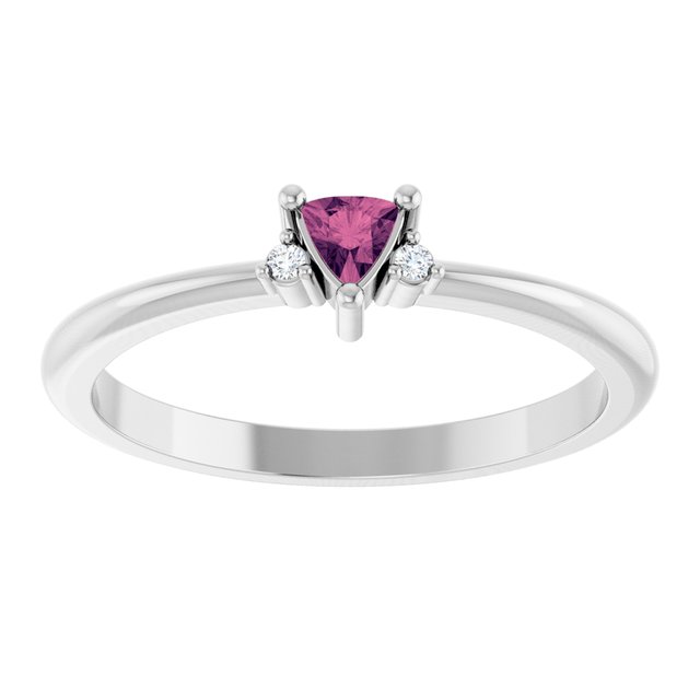 Trillion Pink Tourmaline & Diamond Accented Ring in Platinum | 3x3x3mm