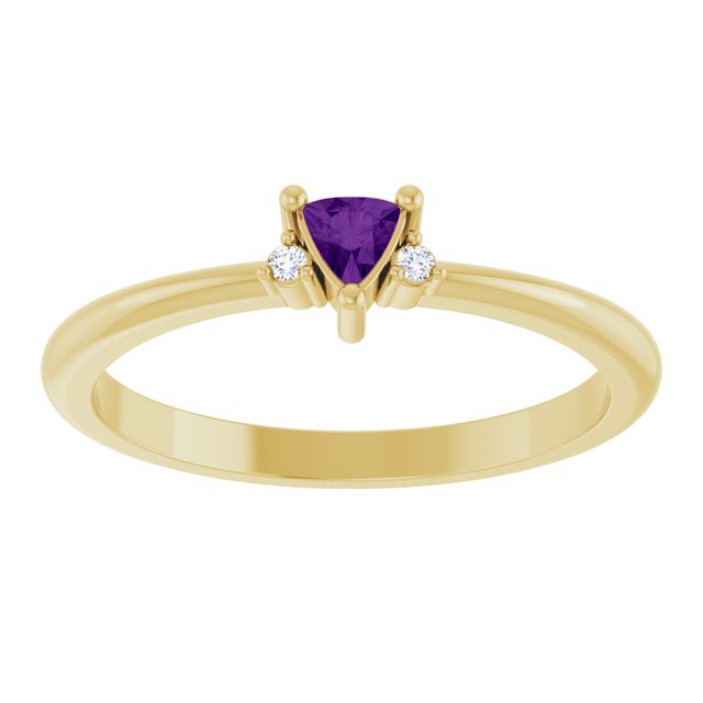 Trillion Amethyst & Diamond Accented Ring in Yellow Gold | 3x3x3mm