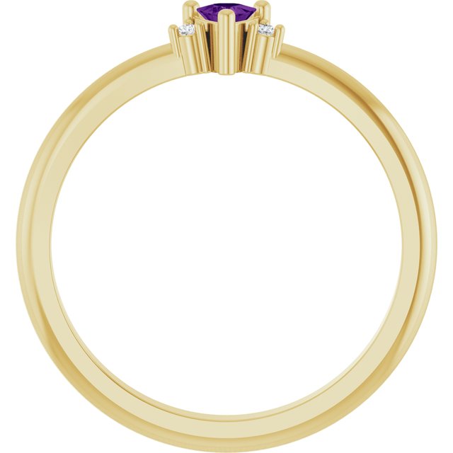 Trillion Amethyst & Diamond Accented Ring in Yellow Gold | 3x3x3mm