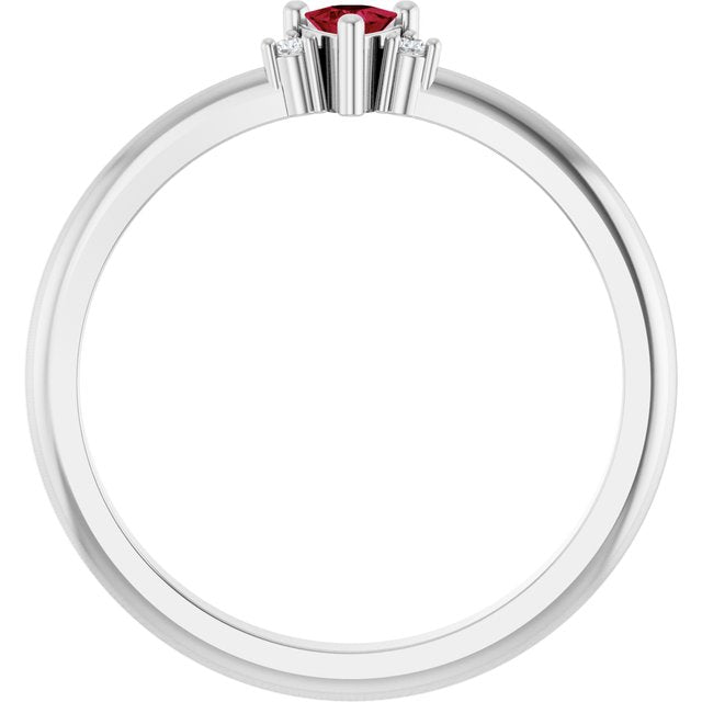 Trillion Lab-Grown Ruby Accented Ring with Diamond Accents in Platinum