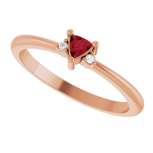 Trillion Ruby Accented Ring with Diamond Accents in Rose Gold