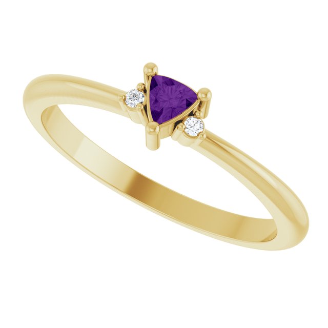 Trillion Amethyst & Diamond Accented Ring in Yellow Gold | 3x3x3mm