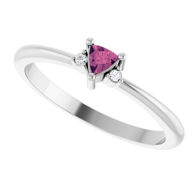 Trillion Pink Tourmaline & Diamond Accented Ring in Platinum | 3x3x3mm