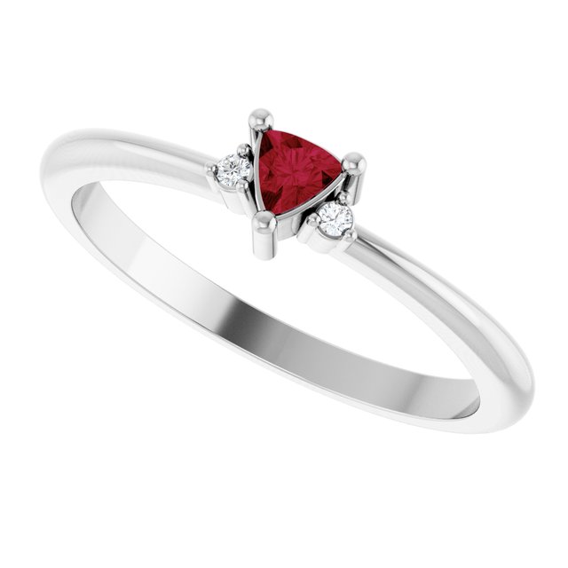 Trillion Lab-Grown Ruby Accented Ring with Diamond Accents in Platinum
