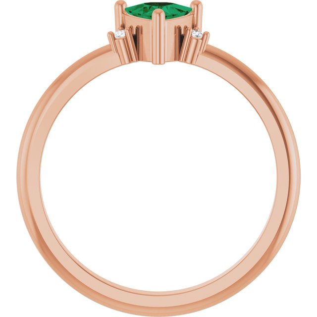 Trillion Lab-Grown Emerald & Diamond Accented Ring in Rose Gold