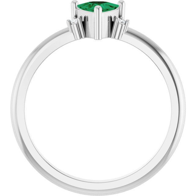 Trillion Lab-Grown Emerald & Diamond Accented Ring in Platinum