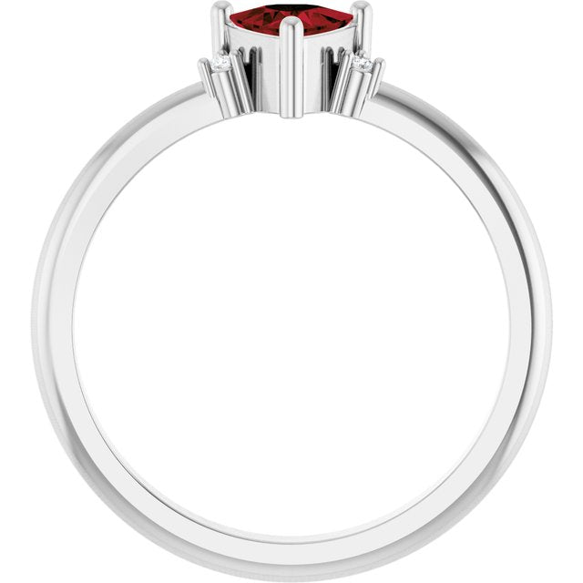 Trillion Mozambique Garnet & Diamond Accented Ring in Platinum