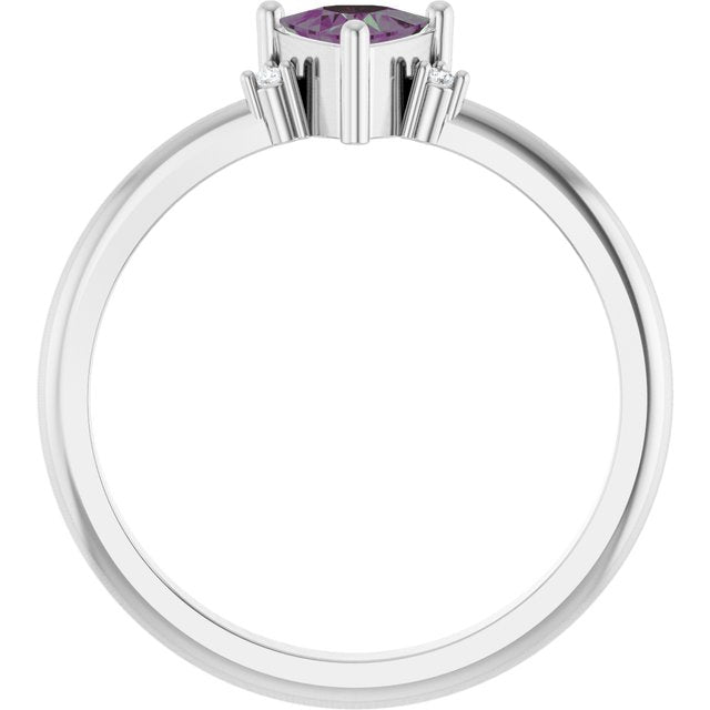 Trillion Lab-Grown Alexandrite & Diamond Ring in Gold and Platinum
