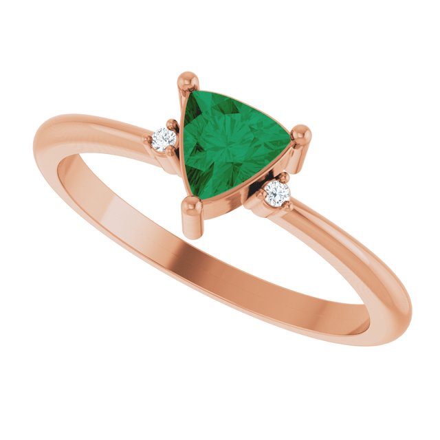 Trillion Lab-Grown Emerald & Diamond Accented Ring in Rose Gold