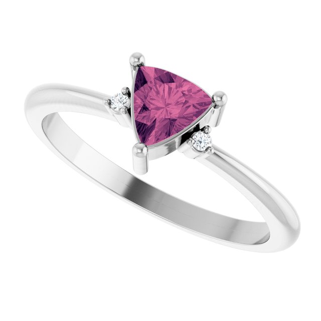 Trillion Pink Tourmaline & Diamond Accented Ring in Platinum | 5x5x5mm