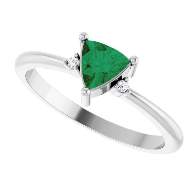 Trillion Lab-Grown Emerald & Diamond Accented Ring in Platinum