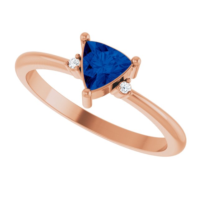 Trillion Blue Sapphire Accented Ring with Diamond Accents in Gold