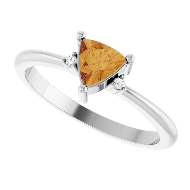 Trillion Citrine Accented Ring with Diamond Accents in Platinum