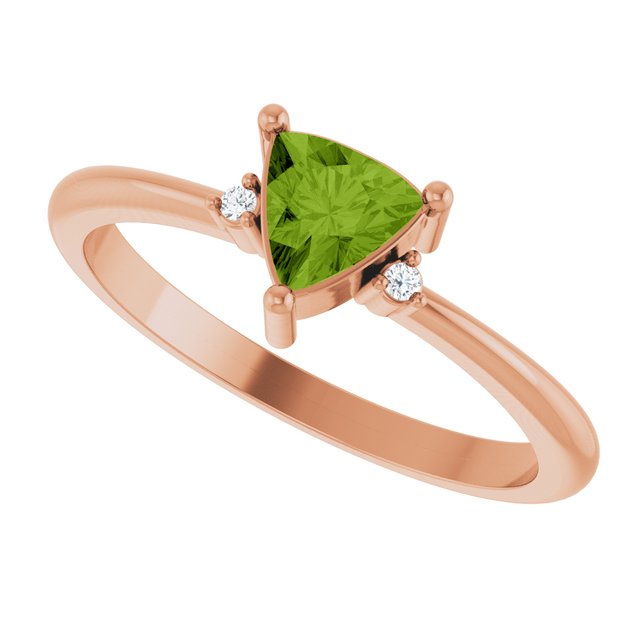 Trillion Peridot Accented Ring with Diamond Accents in Gold