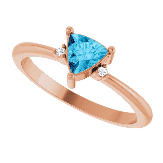 Trillion Aquamarine & Diamond Accented Ring in Rose Gold | 5x5x5mm