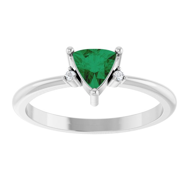 Trillion Lab-Grown Emerald & Diamond Accented Ring in Platinum