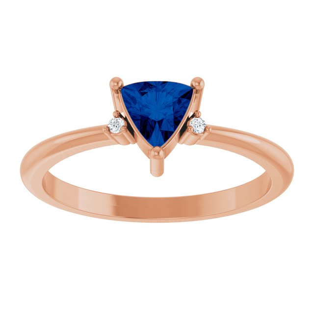 Trillion Blue Sapphire Accented Ring with Diamond Accents in Gold