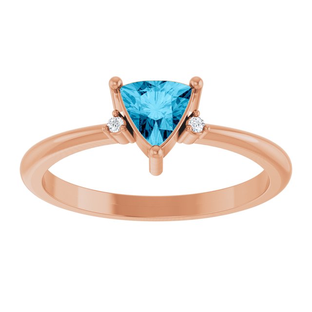 Trillion Aquamarine & Diamond Accented Ring in Rose Gold | 5x5x5mm