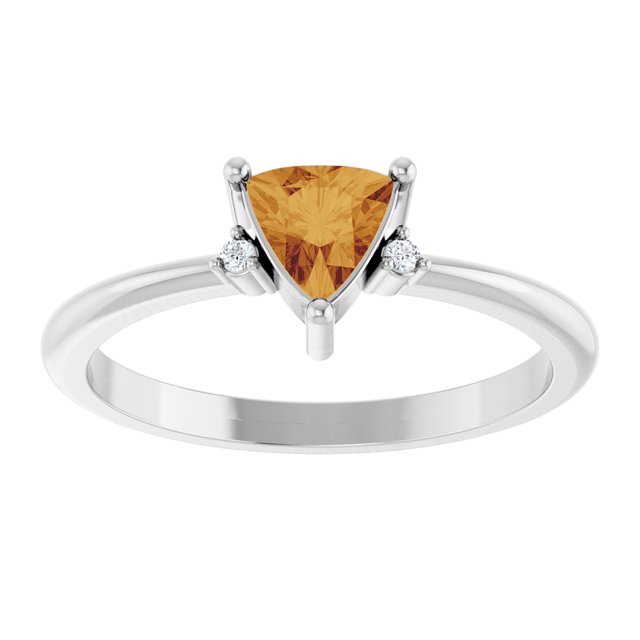 Trillion Citrine Accented Ring with Diamond Accents in Platinum