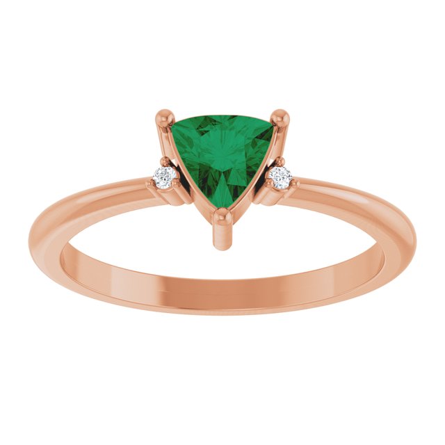 Trillion Lab-Grown Emerald & Diamond Accented Ring in Rose Gold